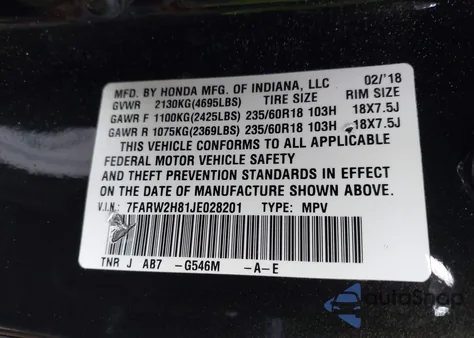2018 Honda Cr-V Ex-L/Ex-L Navi from USA, damaged, VIN 7FARW2H81JE028201